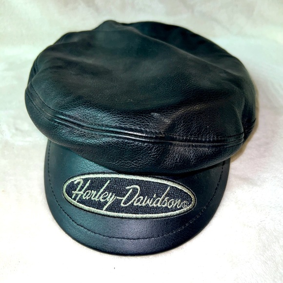 Harley-Davidson Other - Vintage Harley Davidson Riding Leather Captains Biker Cap Hat Short Brim Newsboy